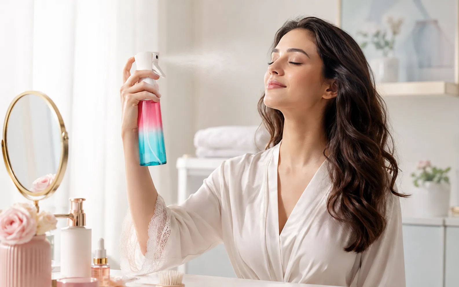 Continuous spray bottle packaging for beauty and personal care