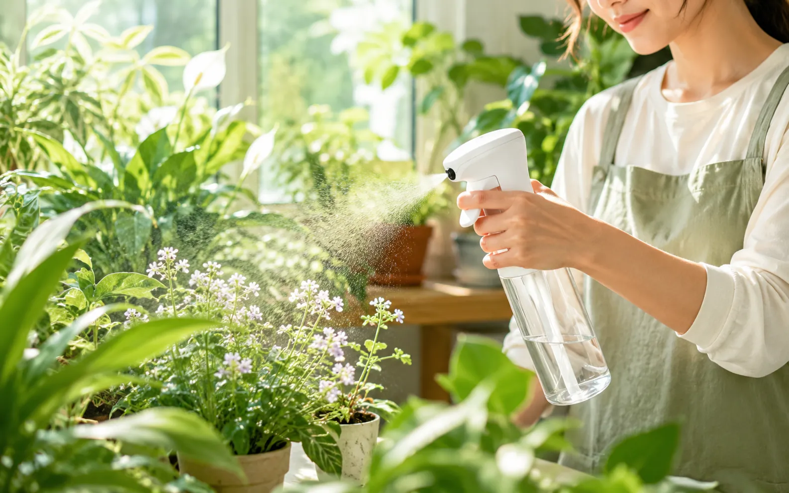 Continuous spray bottle packaging for plant and garden care